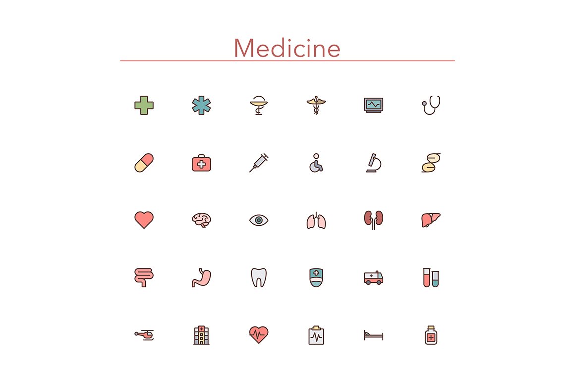 Medicine Colored Line Icons cover image.