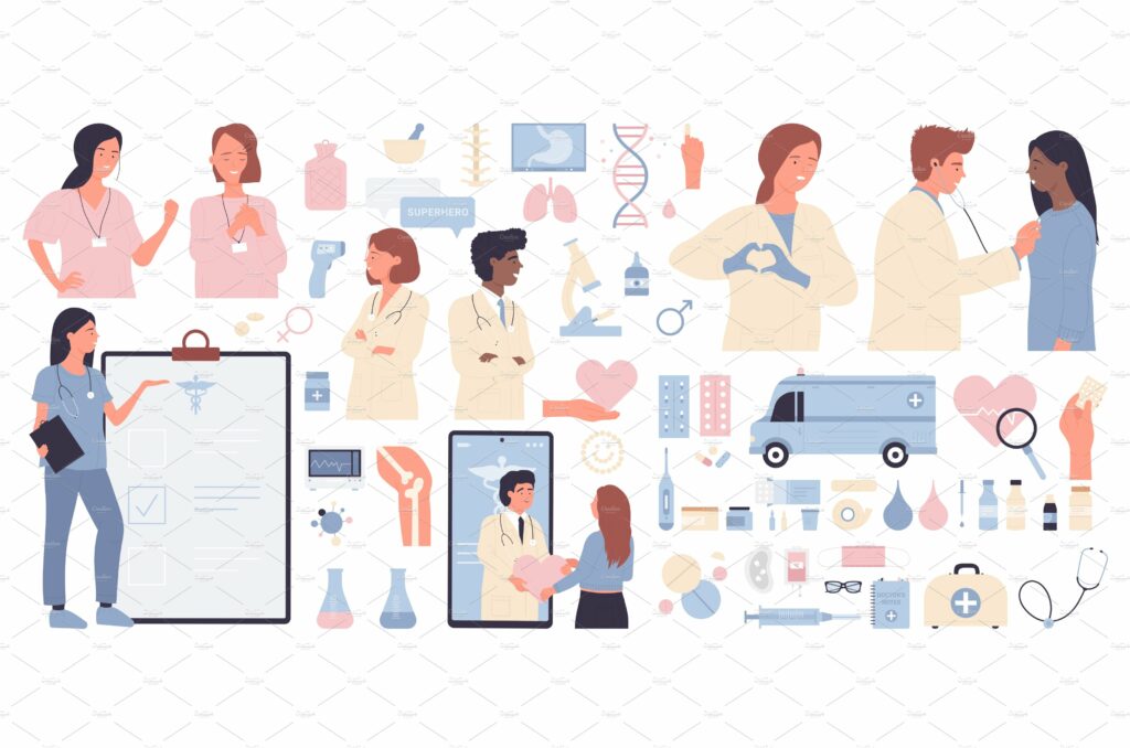 Ambulance, hospital care kit set MasterBundles