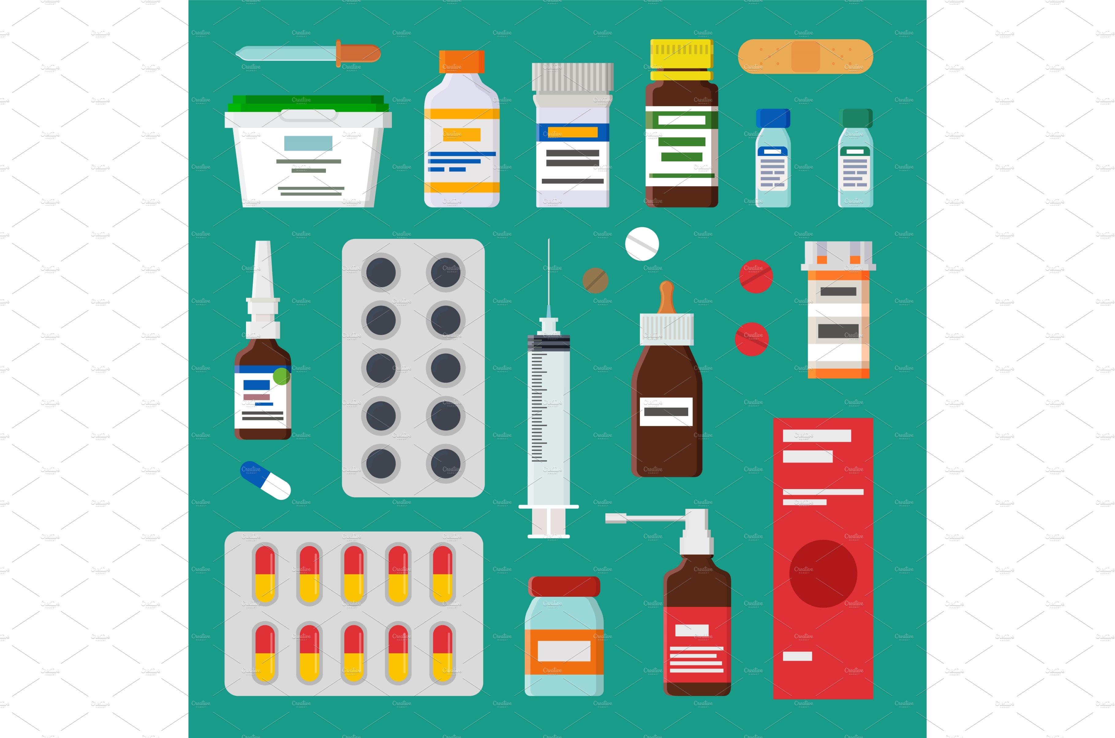 Medicines Collection Isolated on cover image.