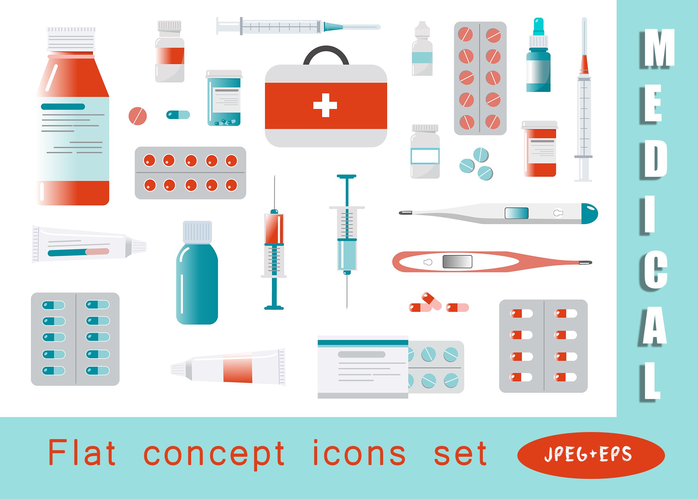 Flat medical concept icons set cover image.