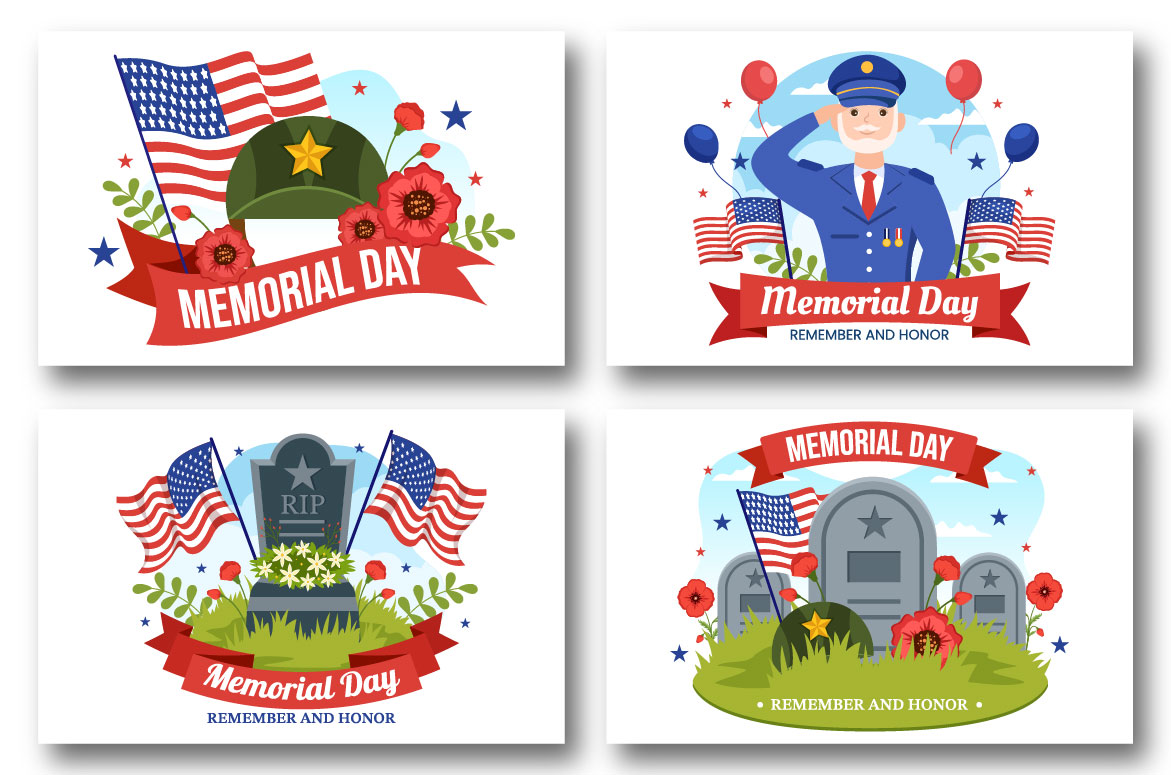 Set of four memorial day cards.