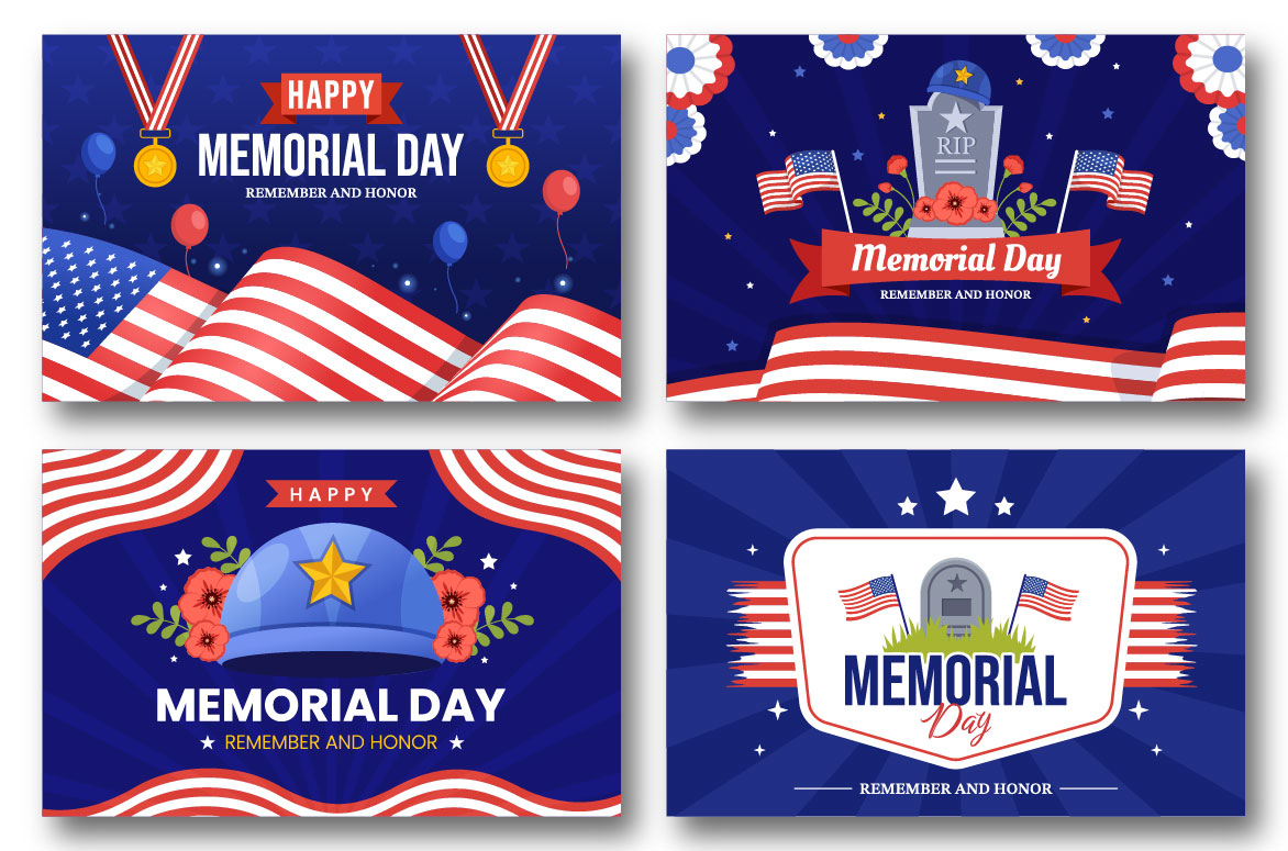 Set of four memorial day cards.