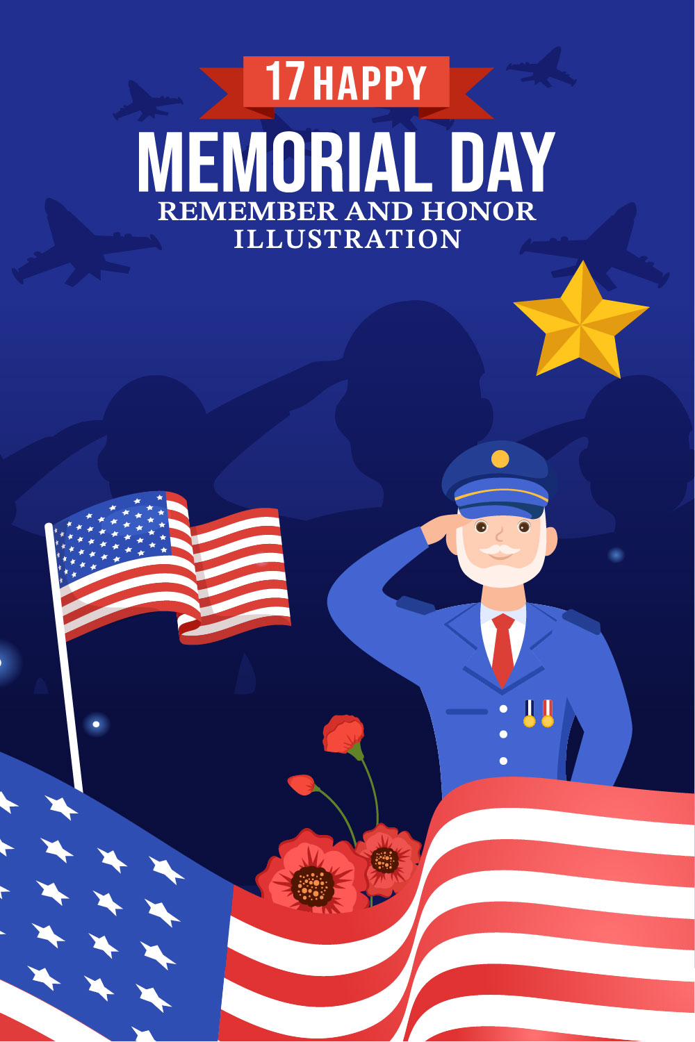 17 Memorial Day Vector Illustration pinterest preview image.