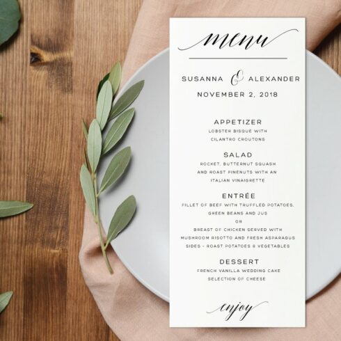 Wedding Menu - Editable PDF cover image.