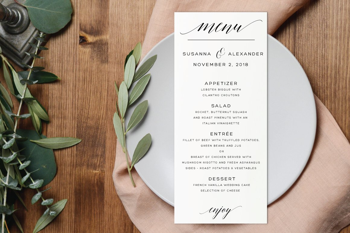 Wedding Menu - Editable PDF cover image.