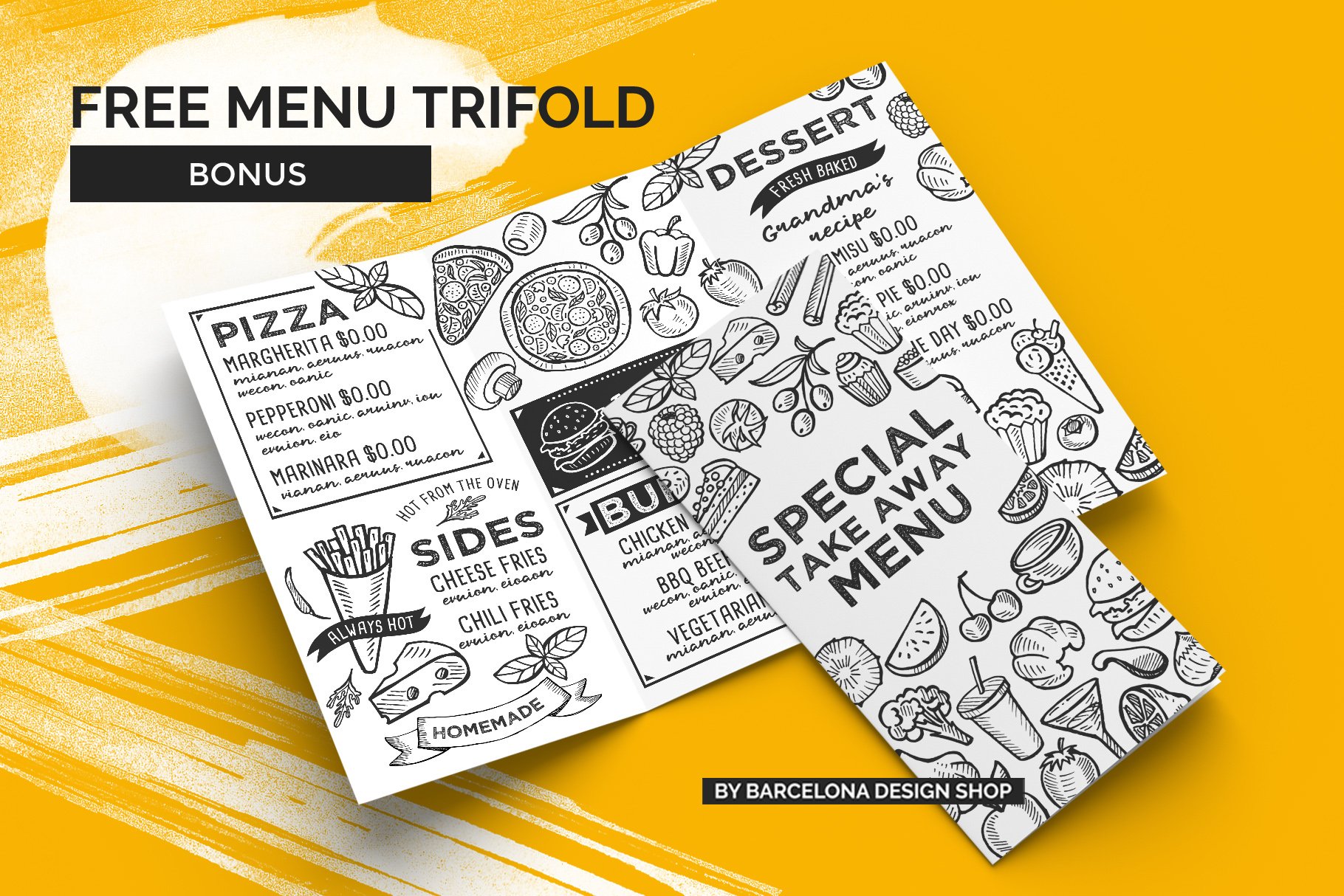 menu take away trifold restaurant food template 816