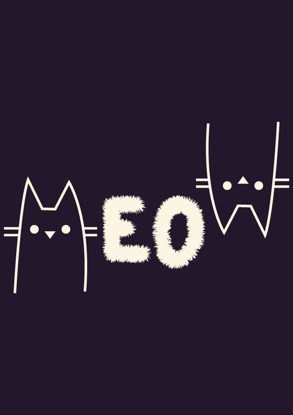 Black and white image of a cat and the word eq.