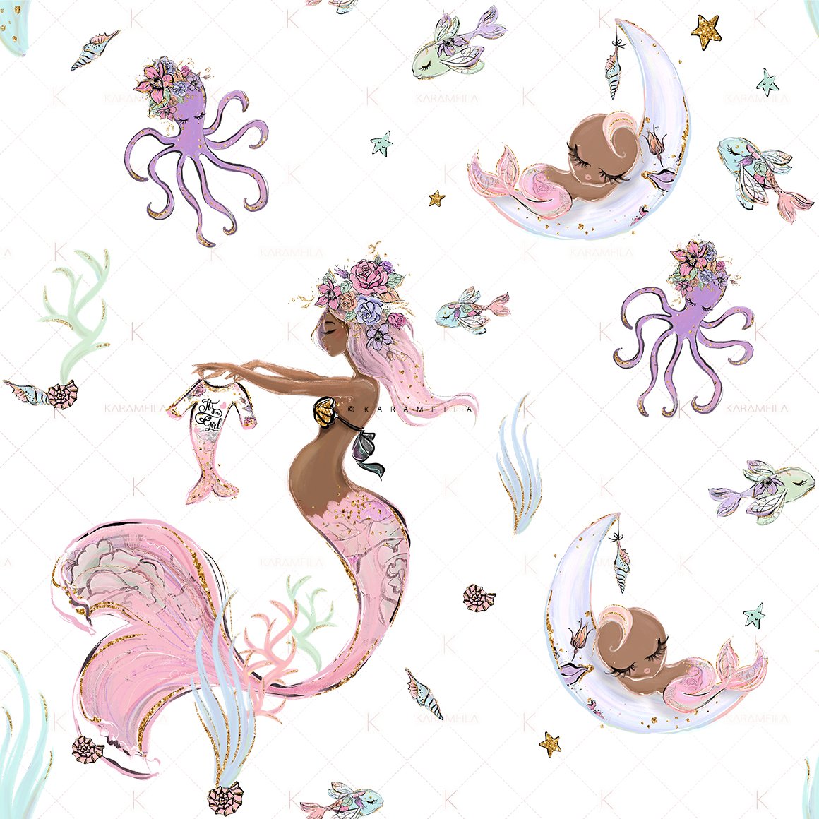 mermaid mother clipart v3 541