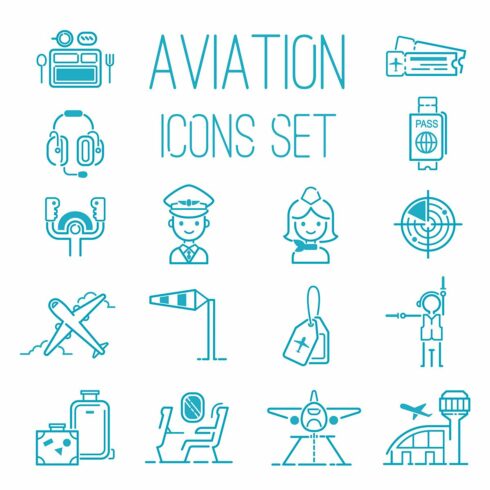 Aviation icons vector set airline cover image.
