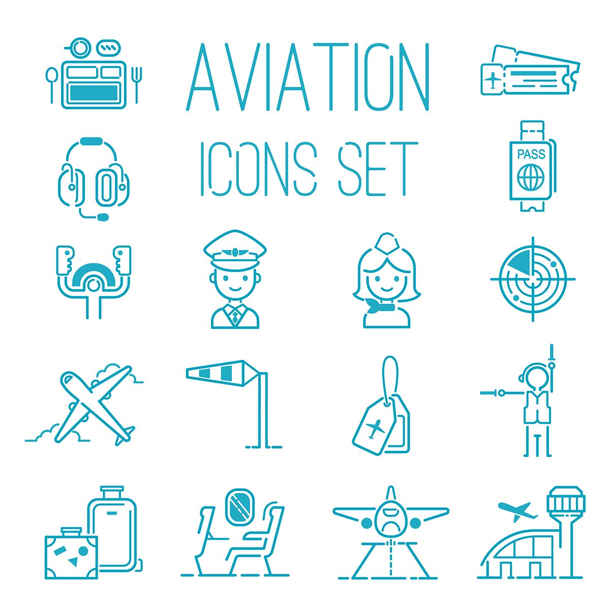 Aviation icons vector set airline cover image.