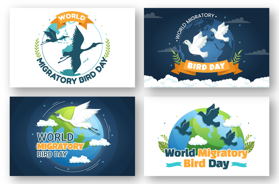 Four different logos for world migratory bird day.