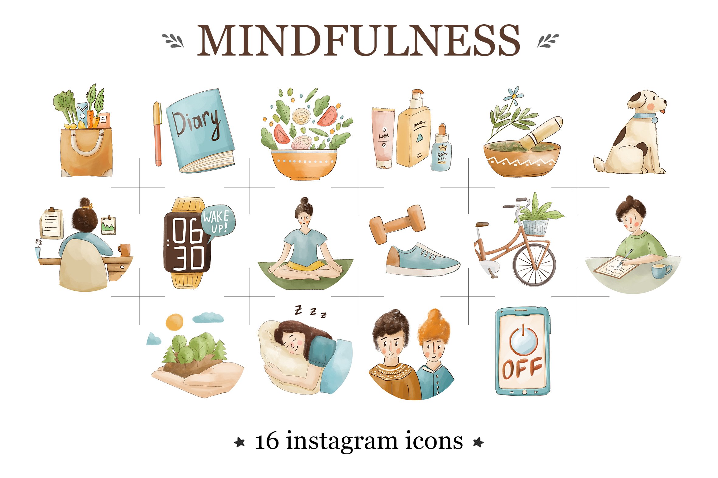 MINDFULNESS 16 Instagram icons preview image.