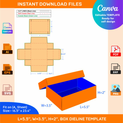 Mini Shoe Box, Favor Gift Box Dieline Template SVG, Ai, EPS, PDF, JPG, PNG, DXF fILE cover image.