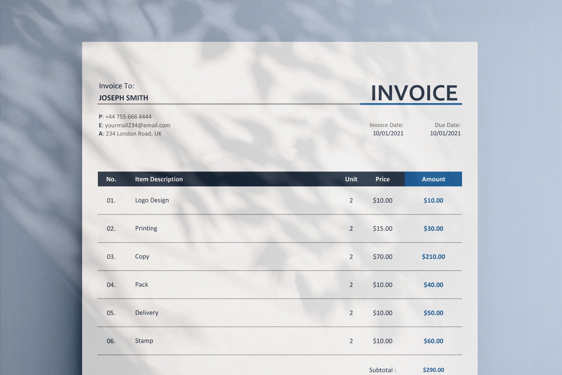 Minimal Invoice Template preview image.