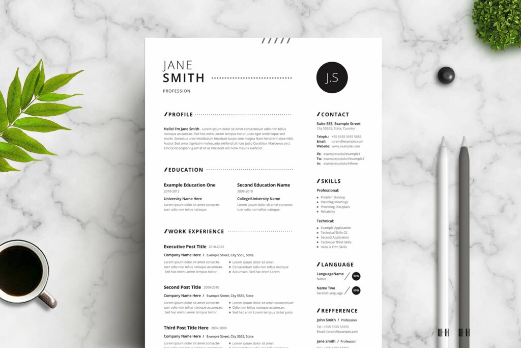 Resume / CV | Minimal Black White – MasterBundles