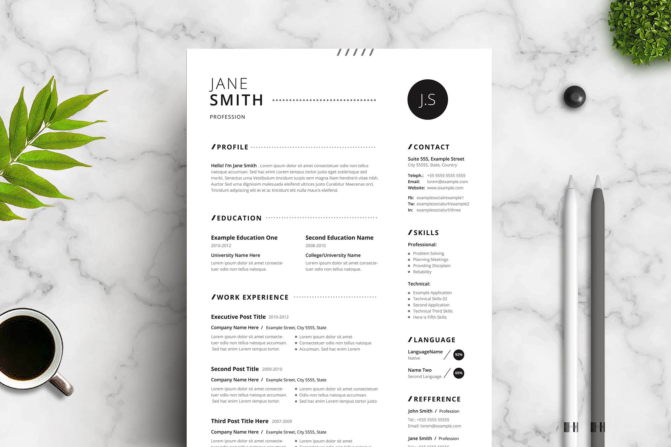 minimal resume design 675