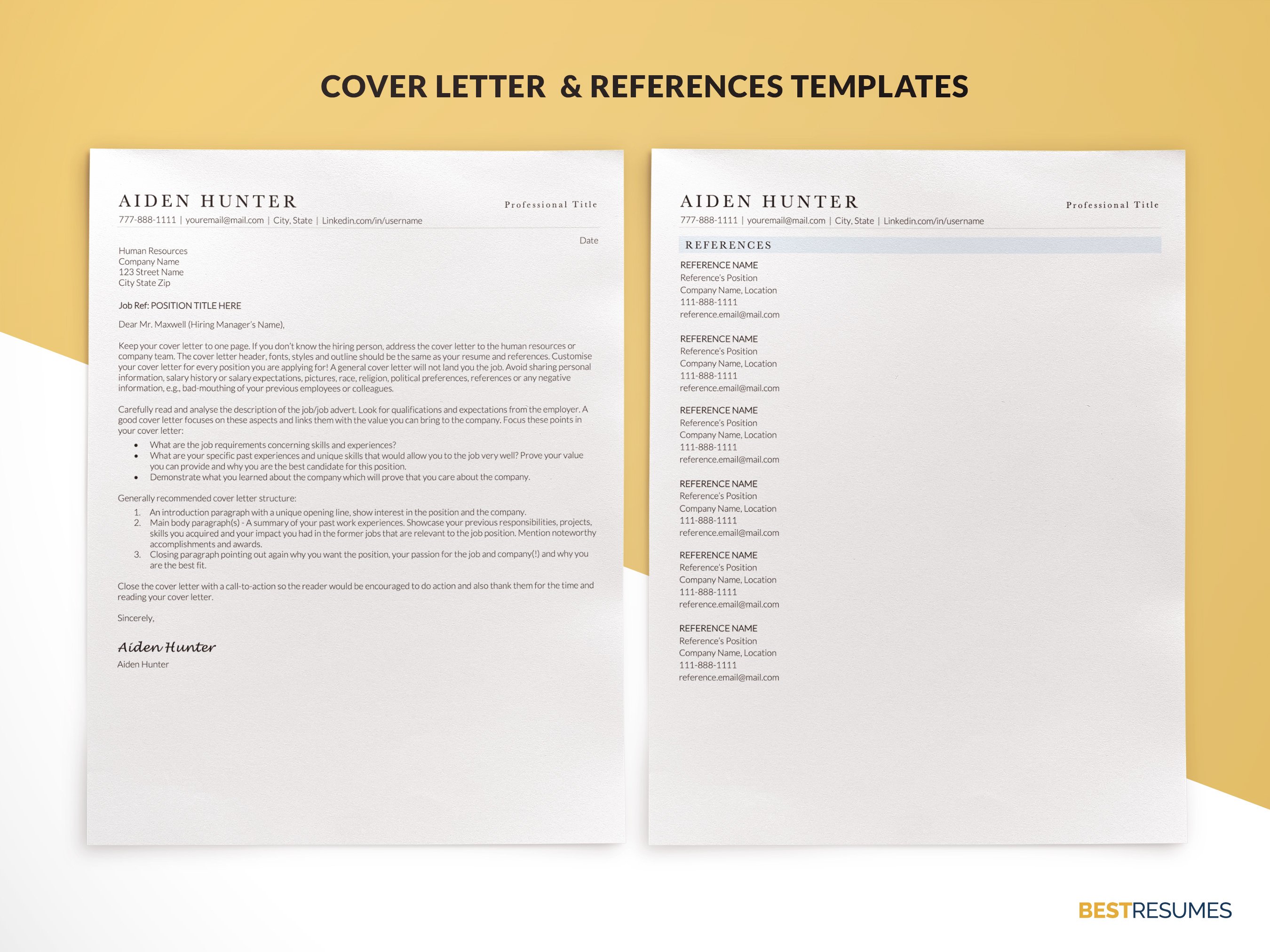 minimalist cv template cv cover letter aiden hunter 569