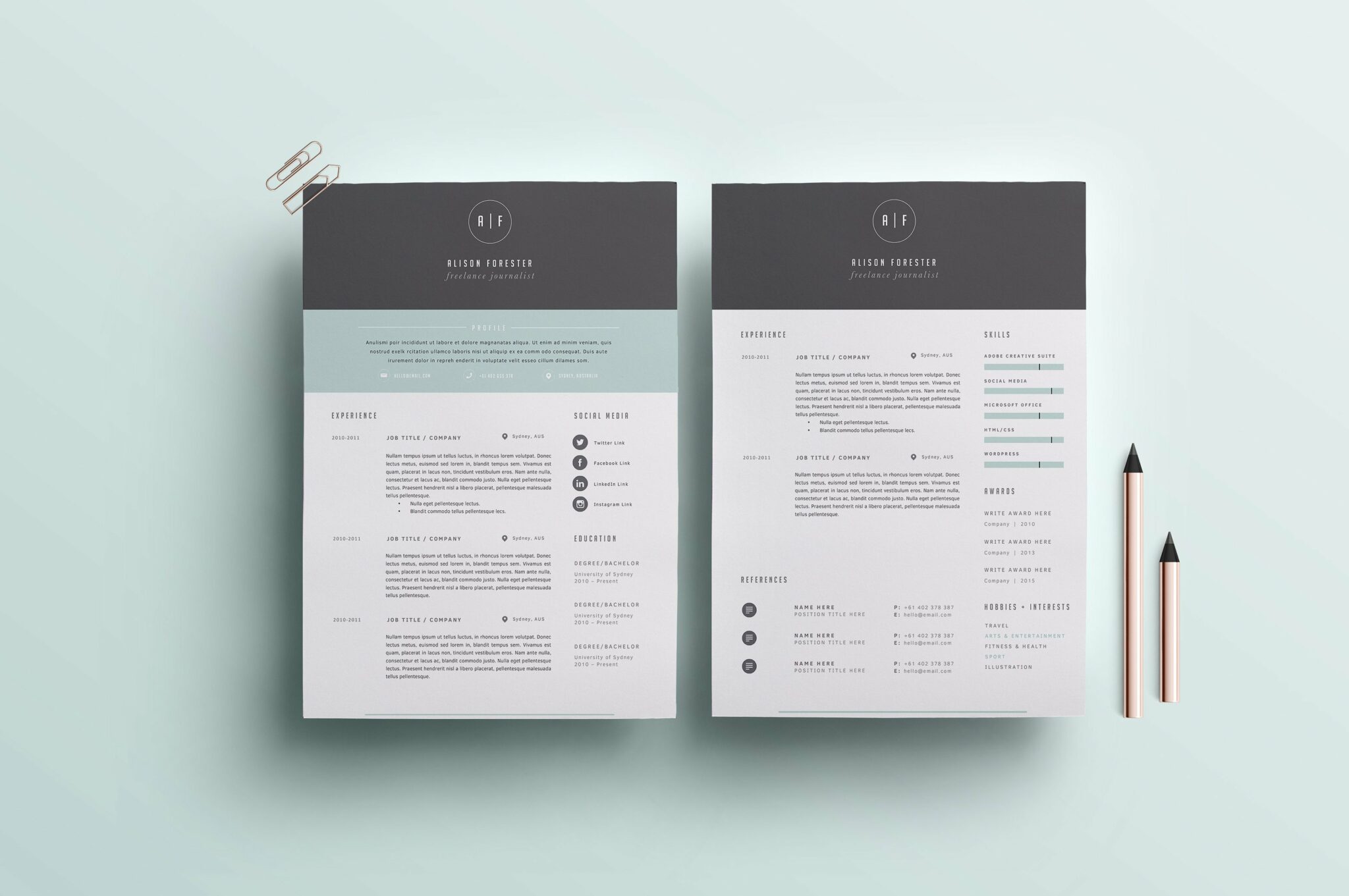 Resume Template 3 Page CV Template - Minty Resume Mockup Cm 270 2048x1361 