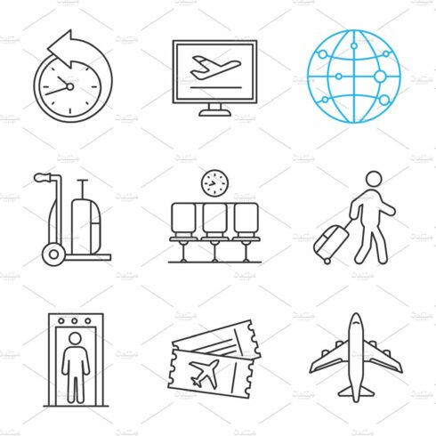 Airport linear icons set cover image.