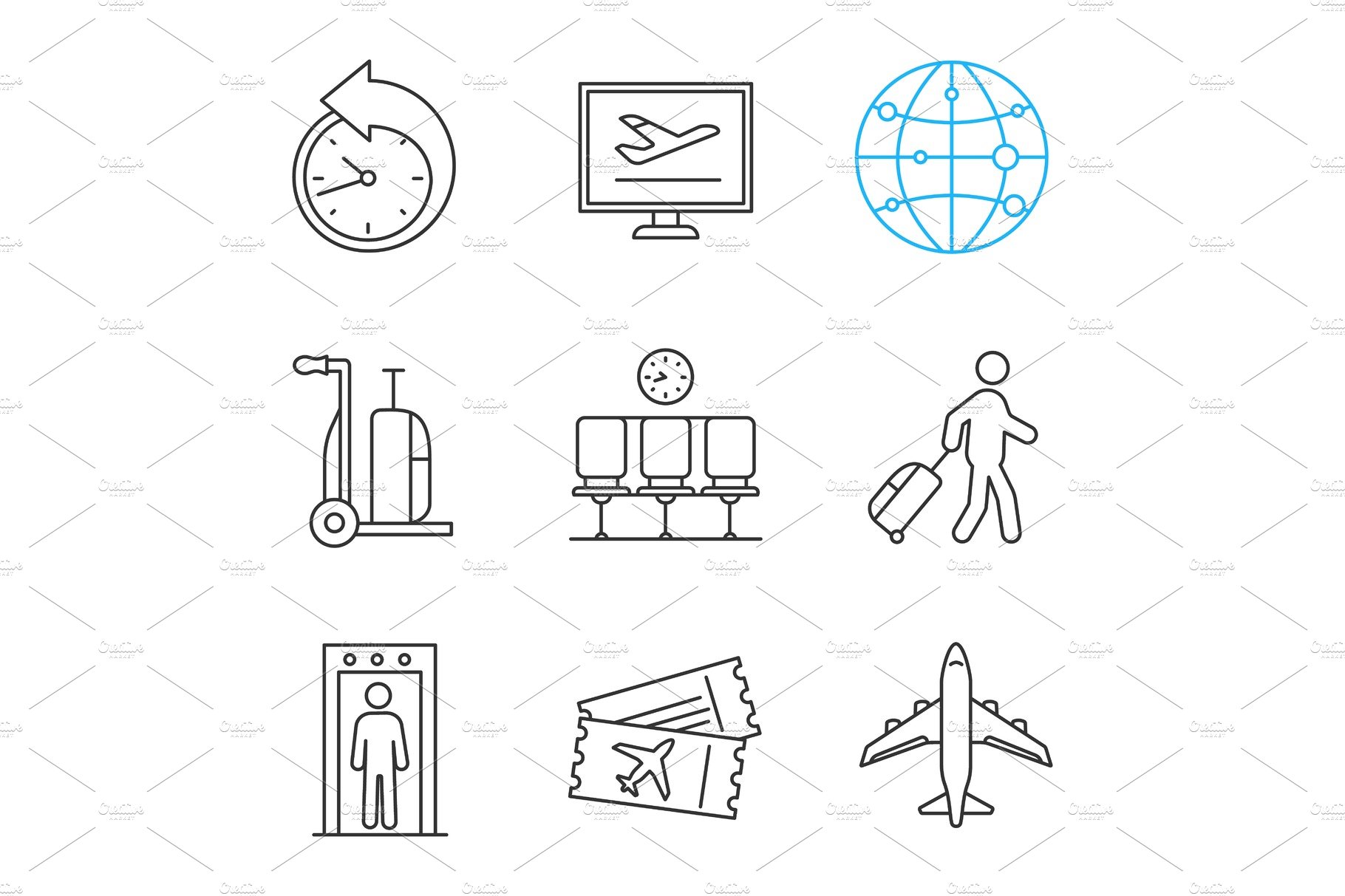 Airport linear icons set cover image.