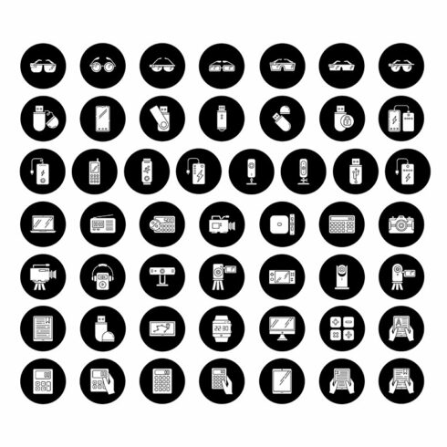 Mobile devices glyph icons set cover image.
