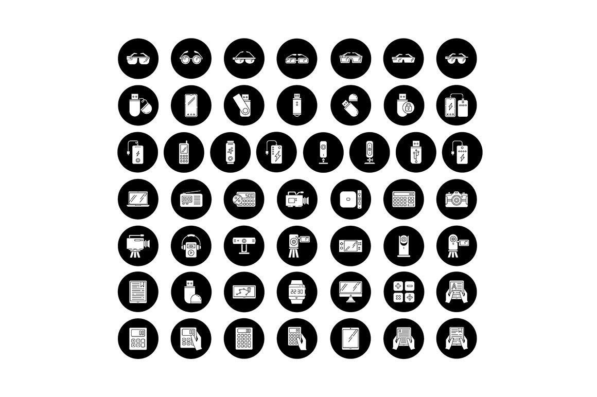 Mobile devices glyph icons set cover image.