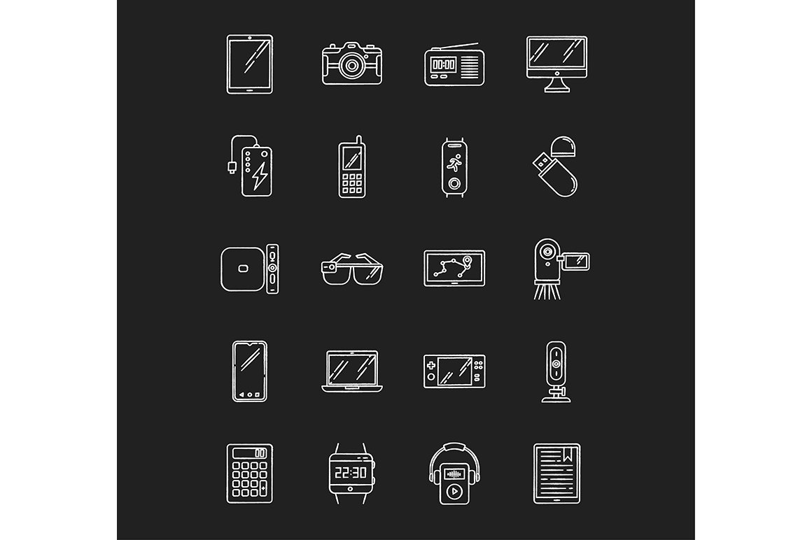 Mobile devices chalk white icons set cover image.