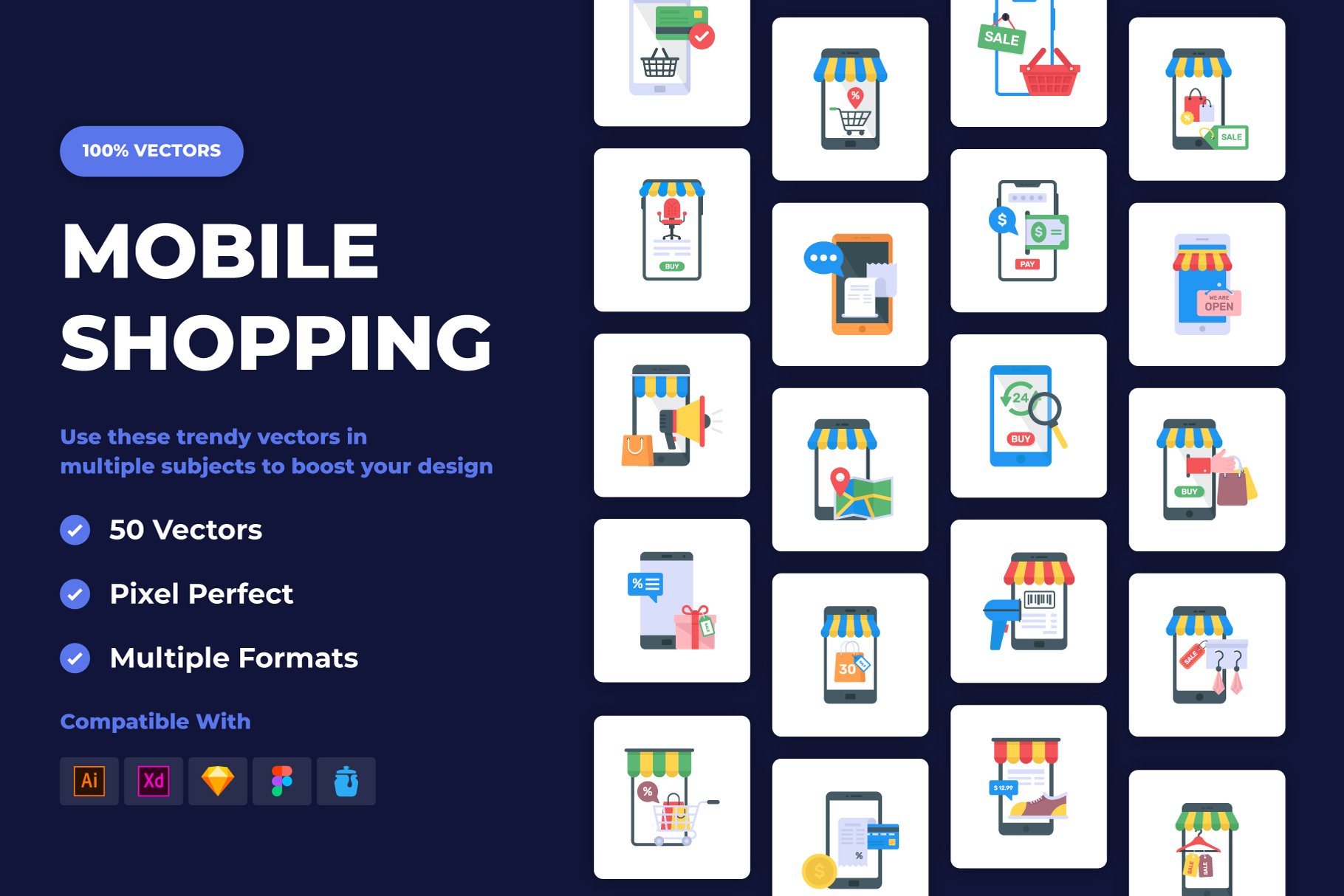 50 Mobile Shopping Icons cover image.