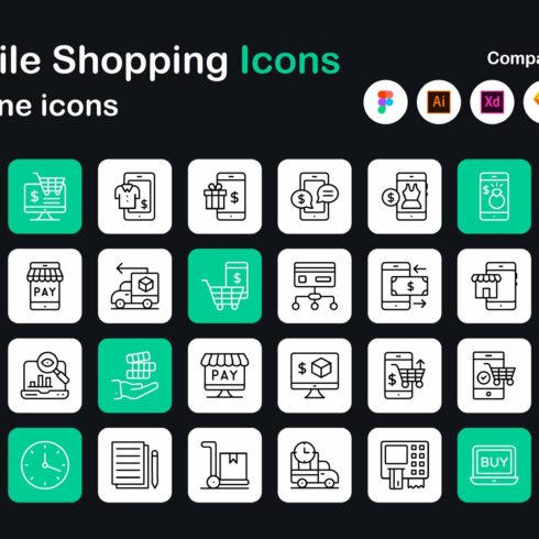 Mobile Shopping Linear Icons Pack cover image.
