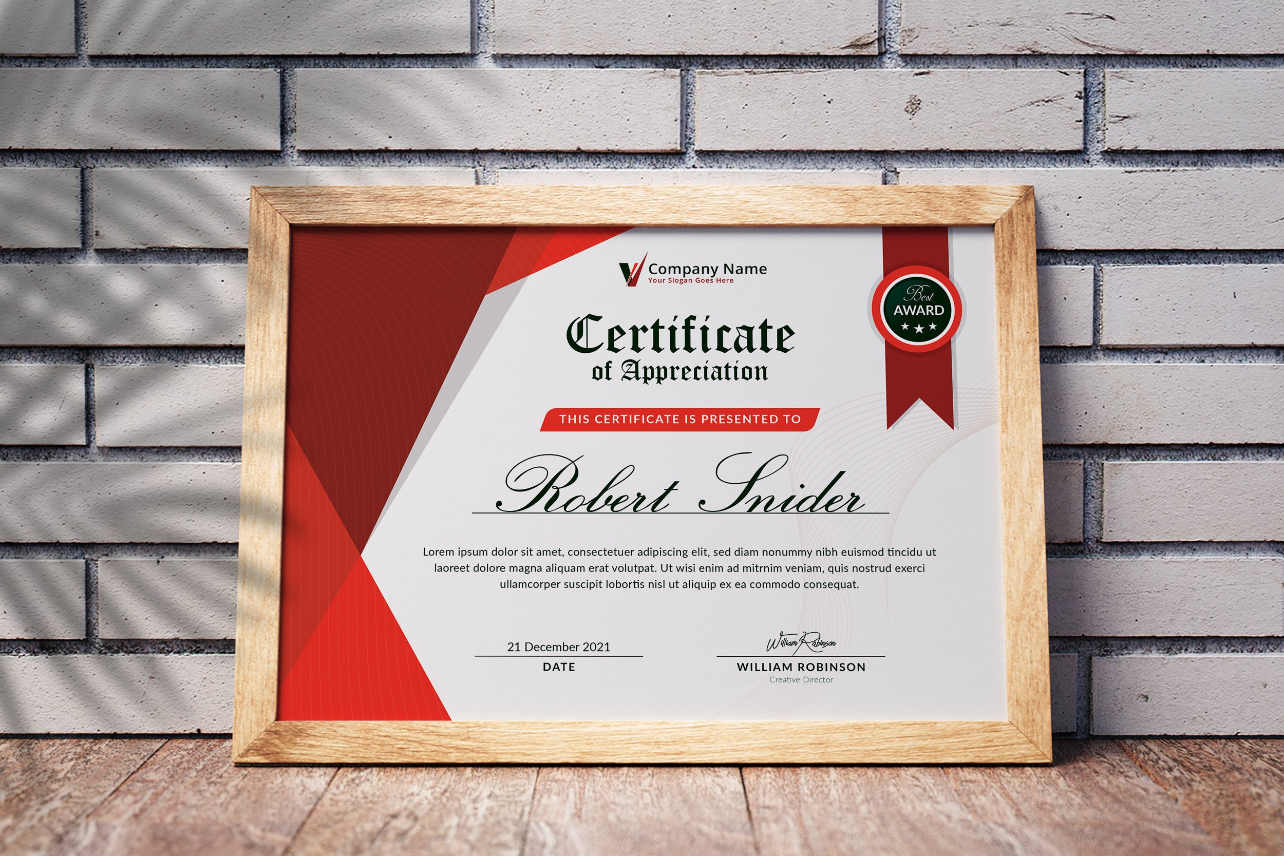 Certificate Word Template preview image.