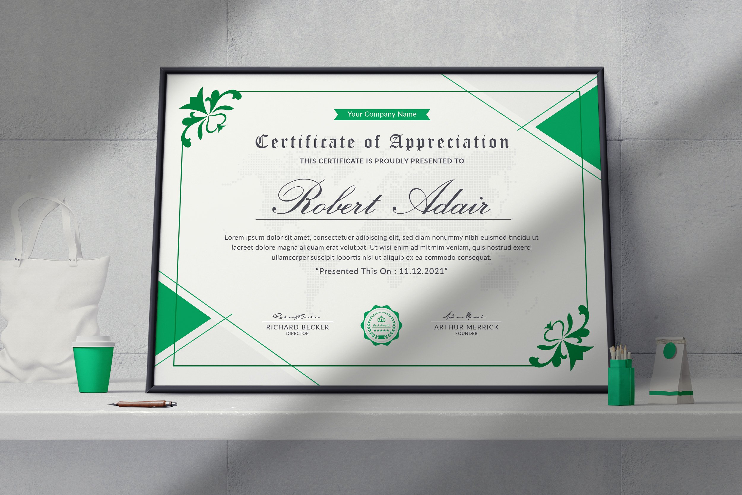 Green Certificate Template cover image.