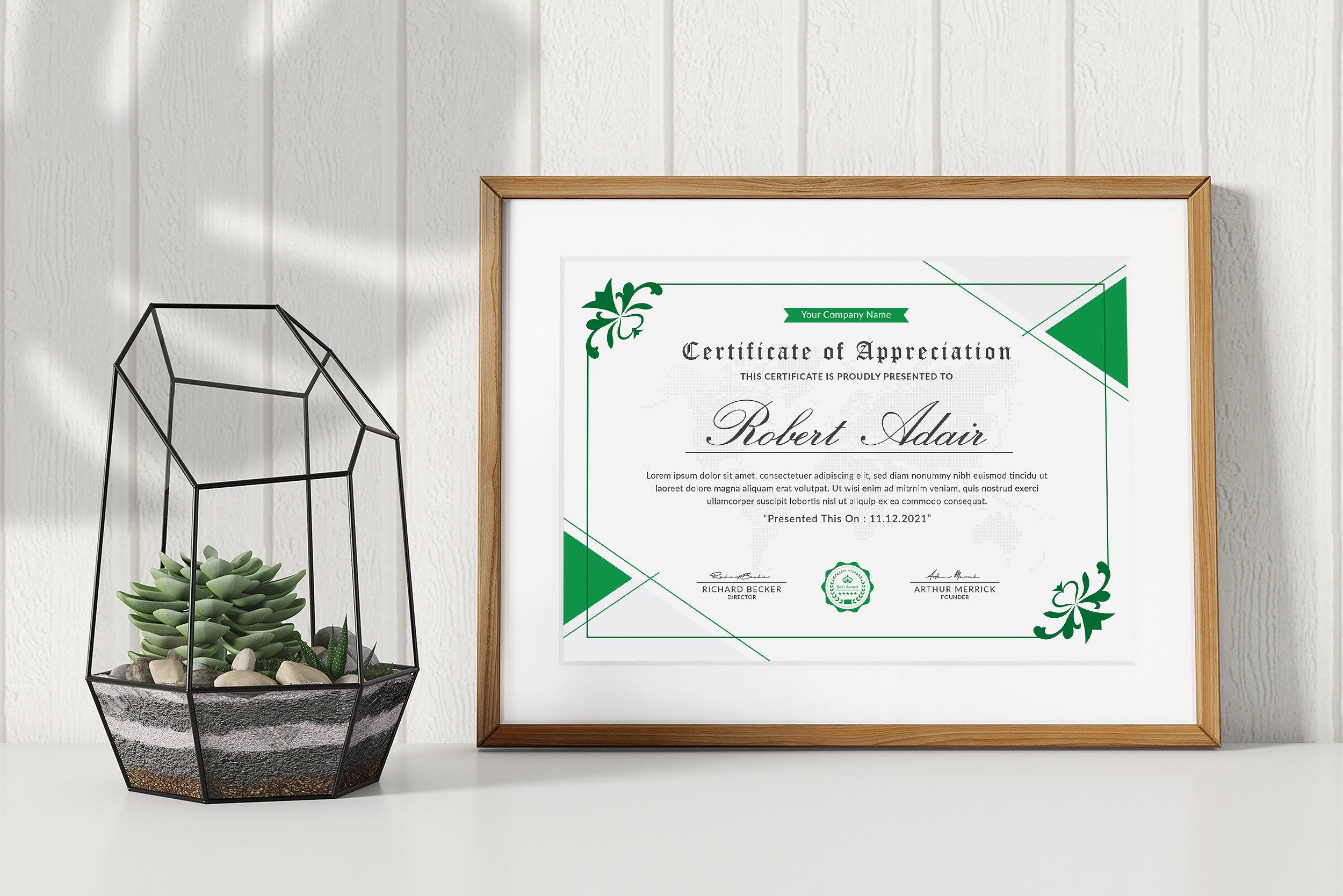 Green Certificate Template preview image.