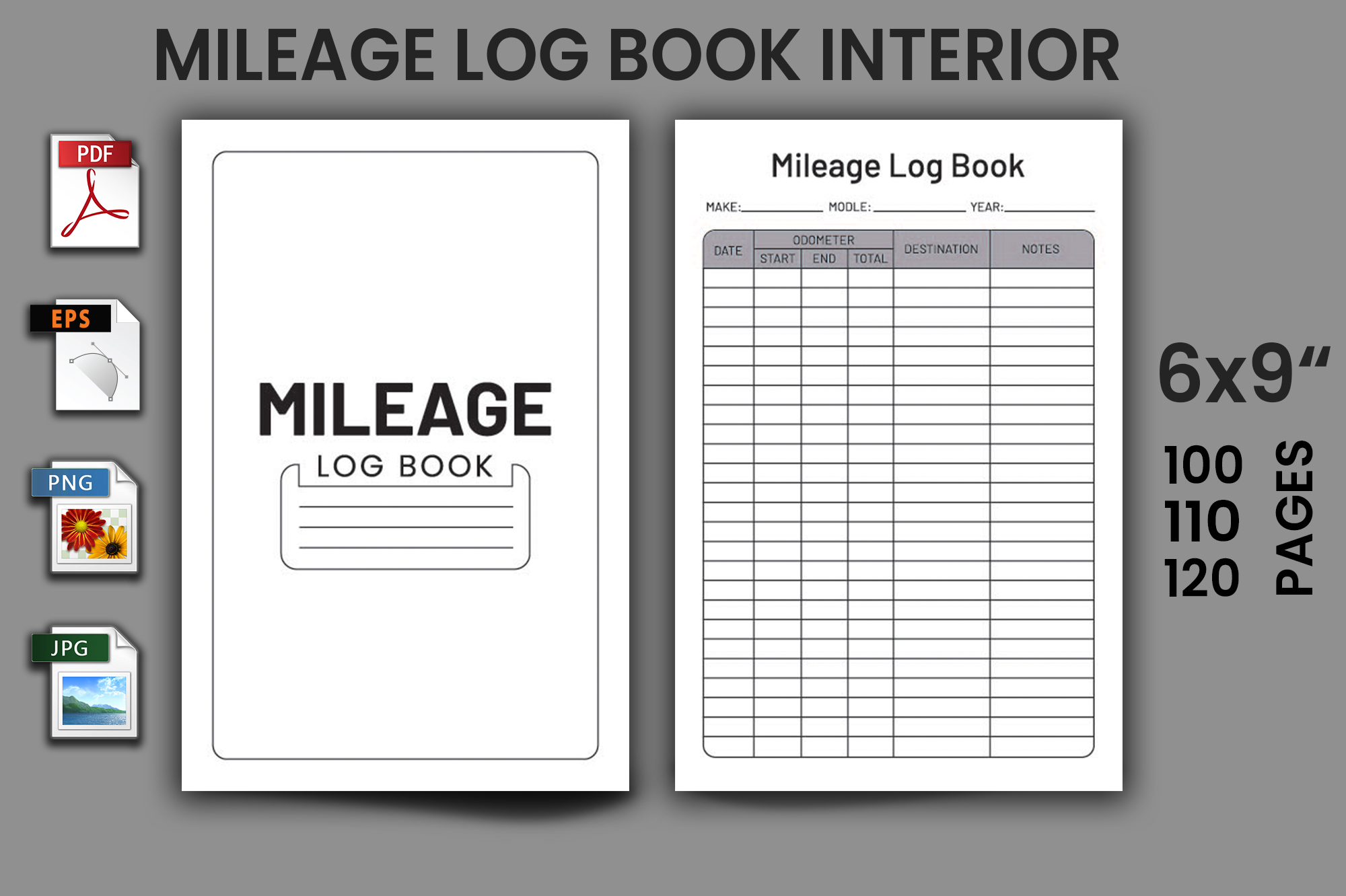 Mileage log book is shown with a picture of the mileage log book.