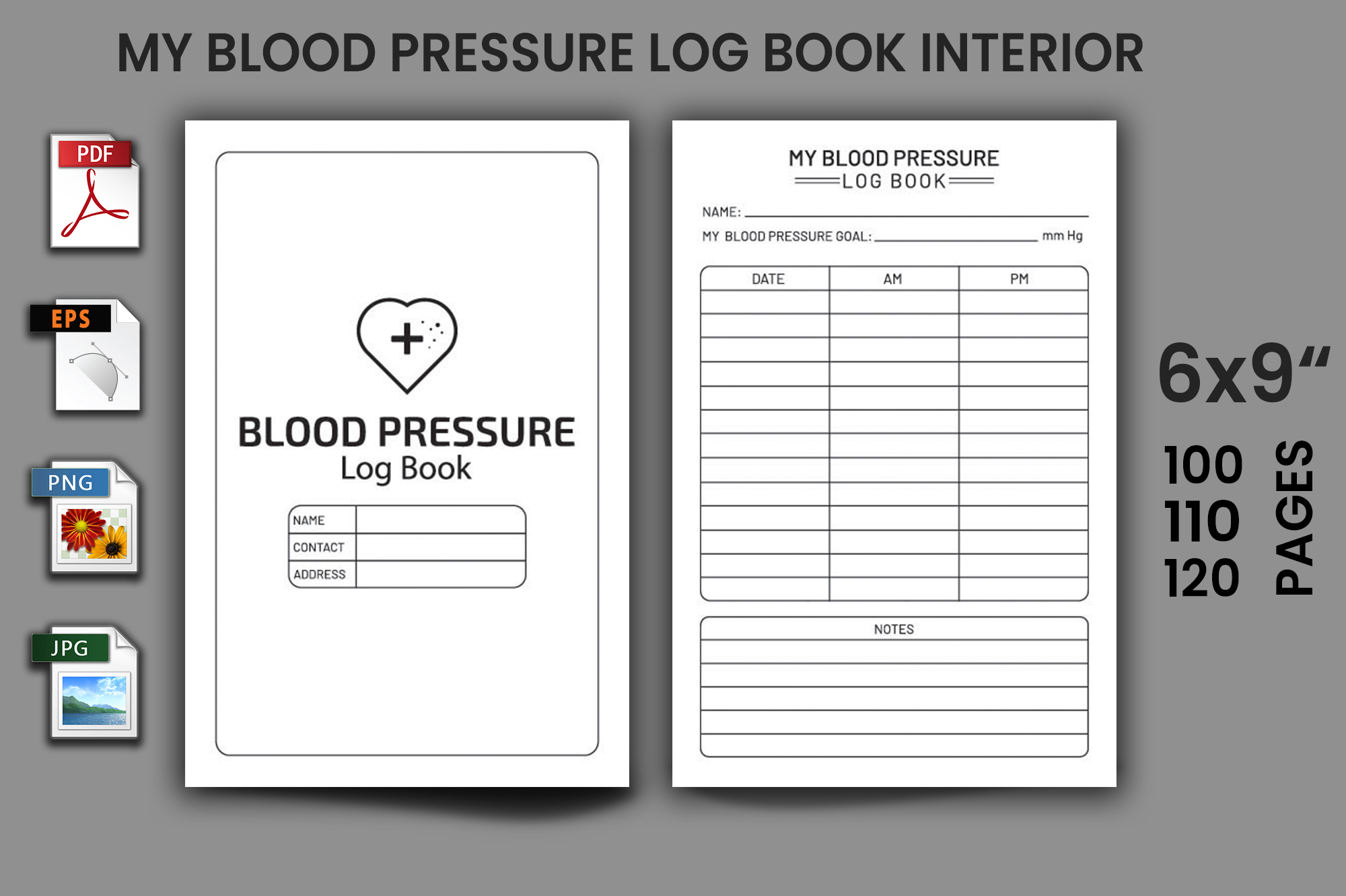 Blood pressure log book with a heart on it.