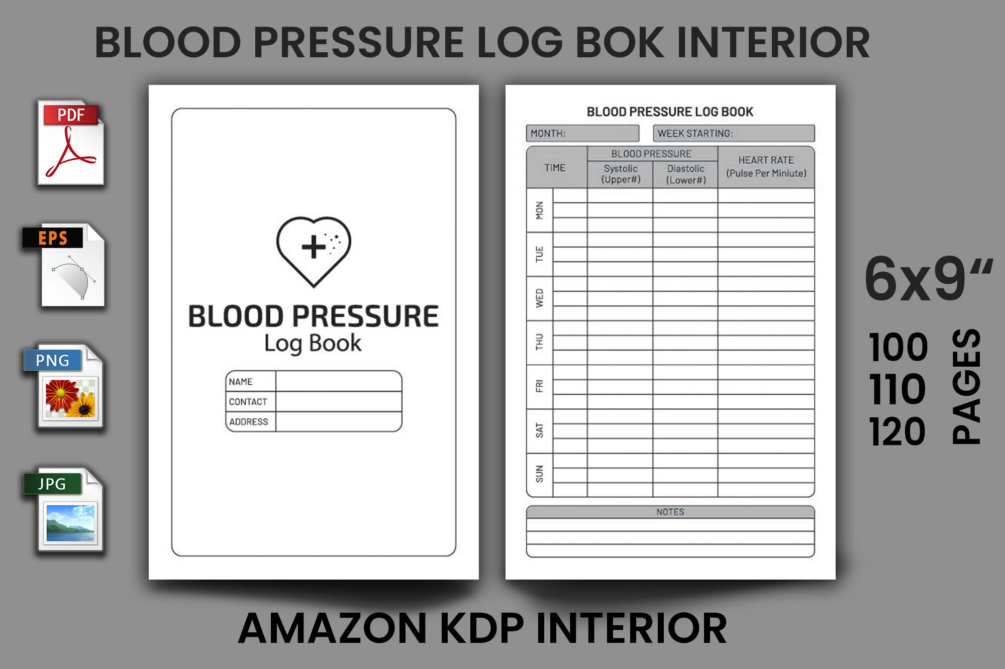 Blood pressure log book with a heart on it.