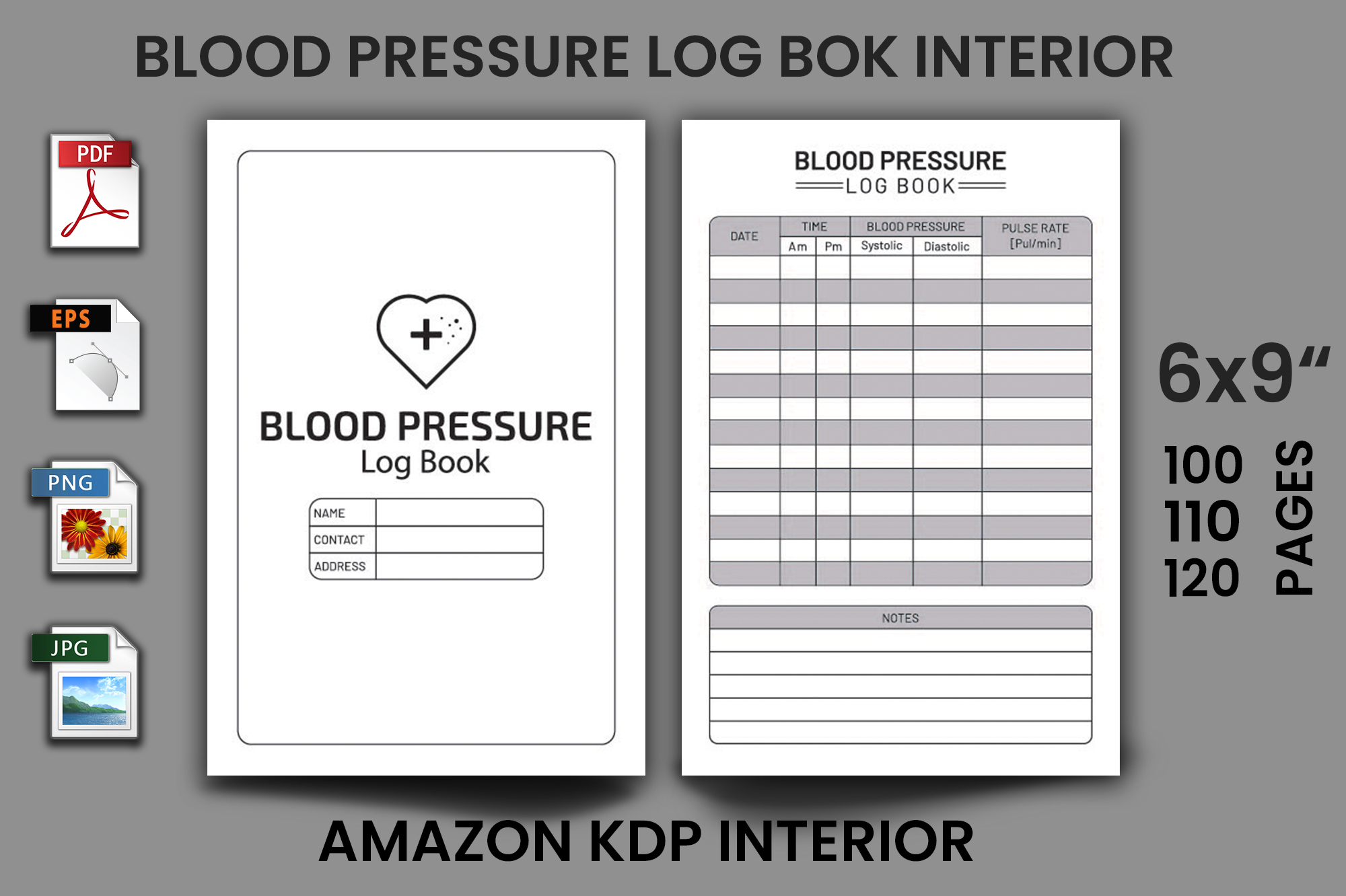 Blood pressure log book with a heart on it.