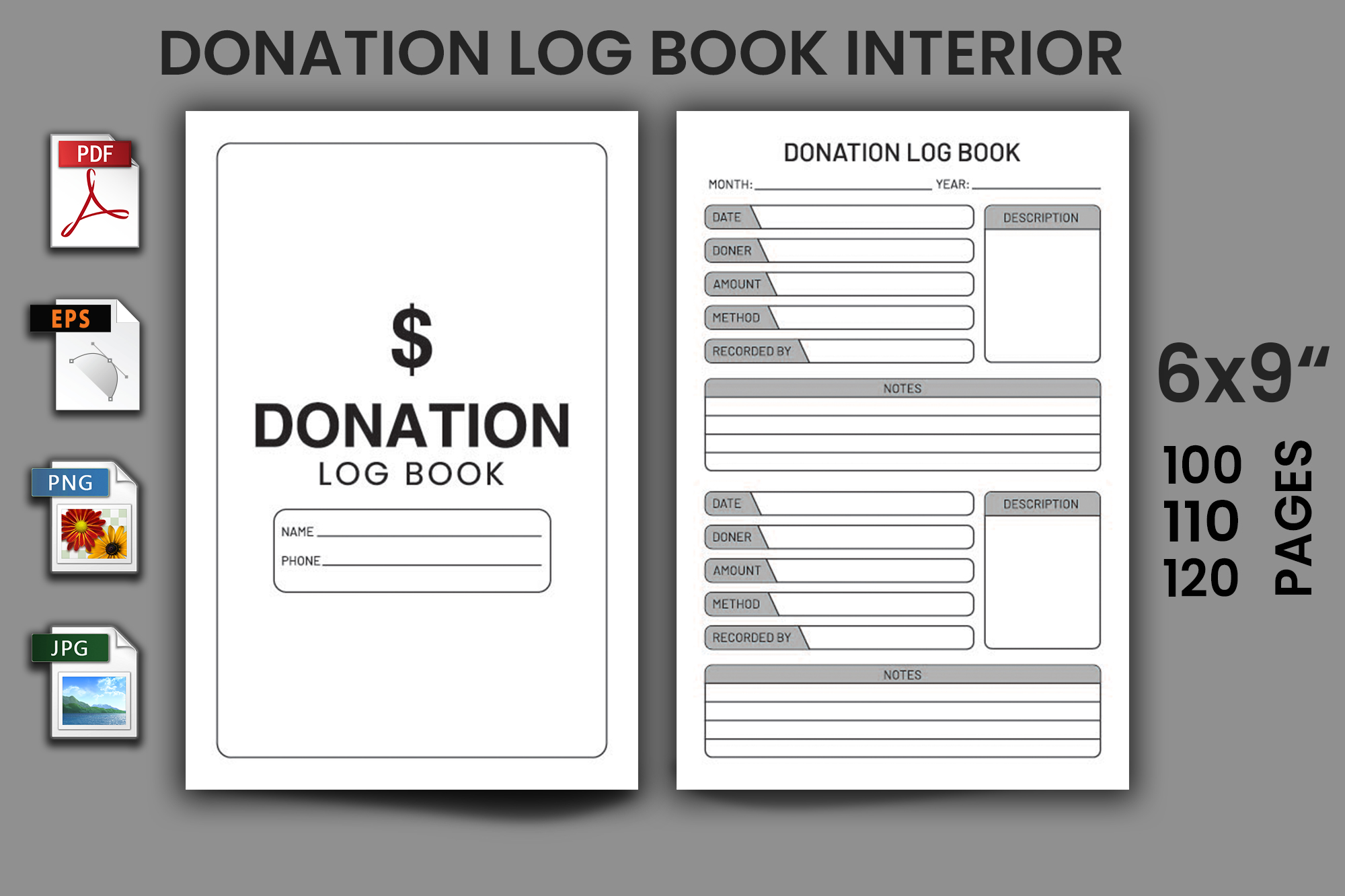 Donation log book with a price tag.