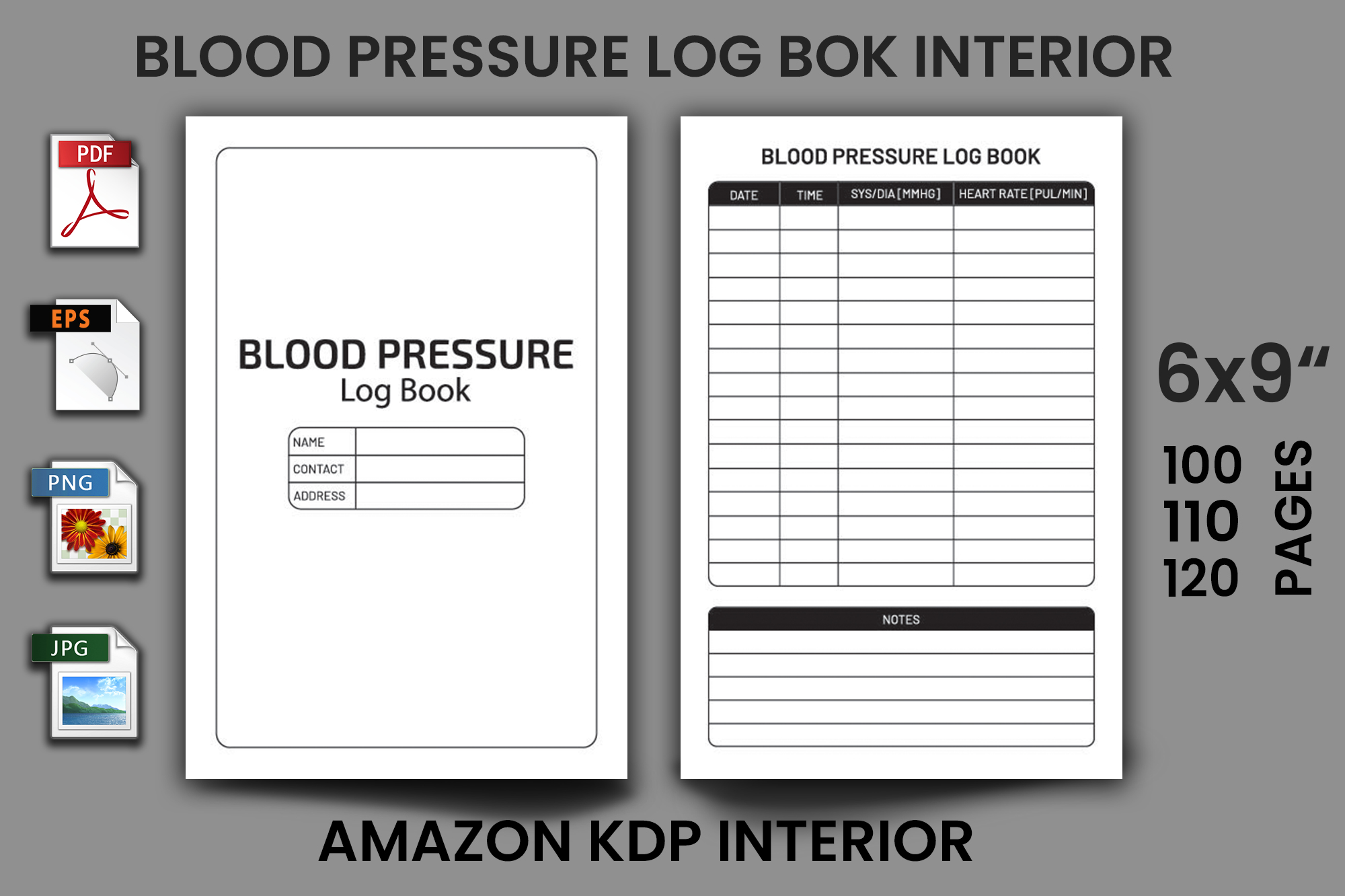 Blood pressure log book is shown in this graphic.