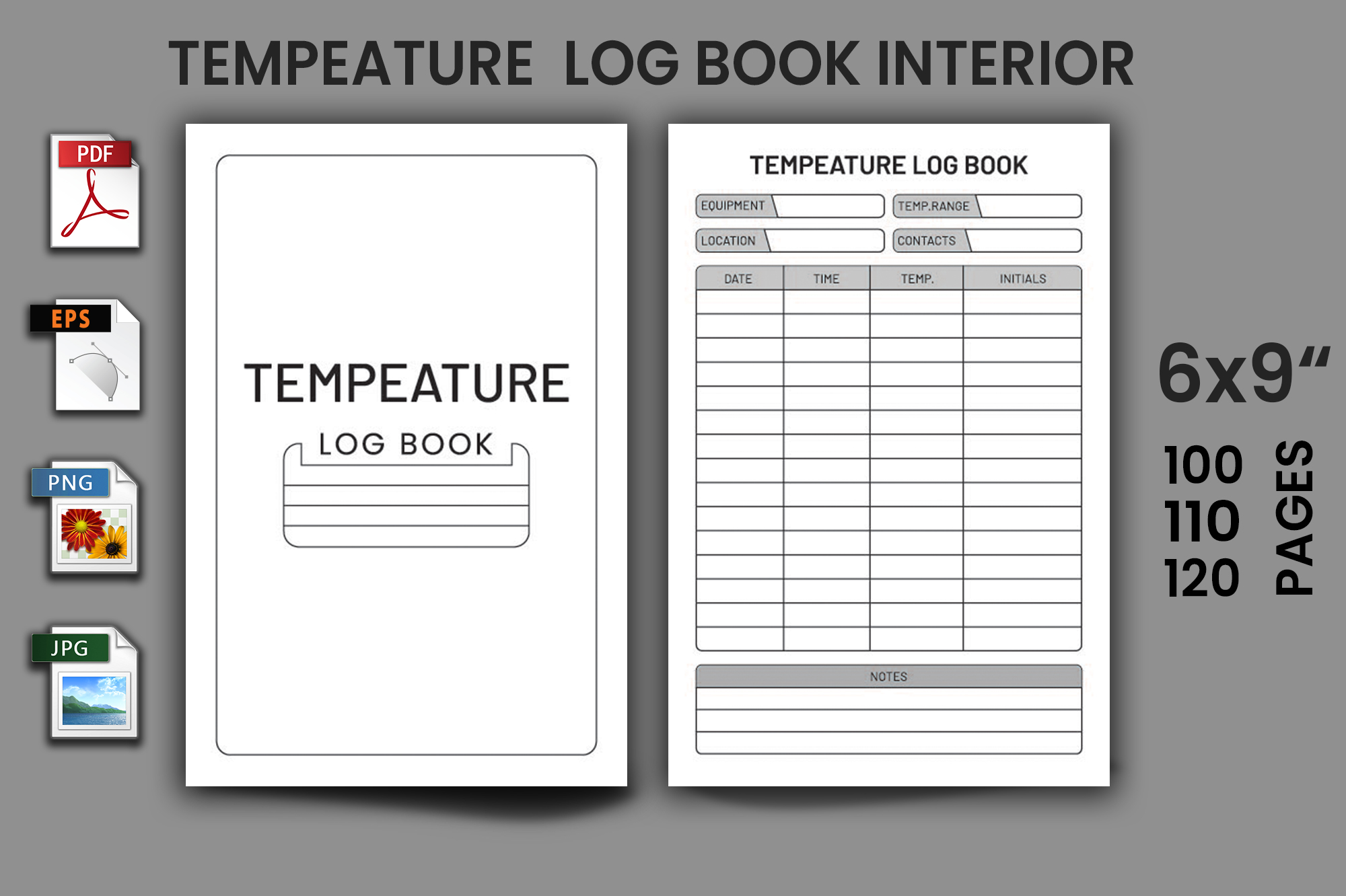 Template for a temperature log book.