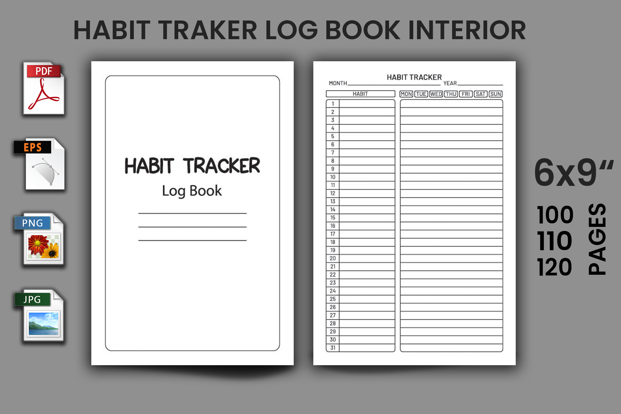 Habit tracker book with the text habit tracker.