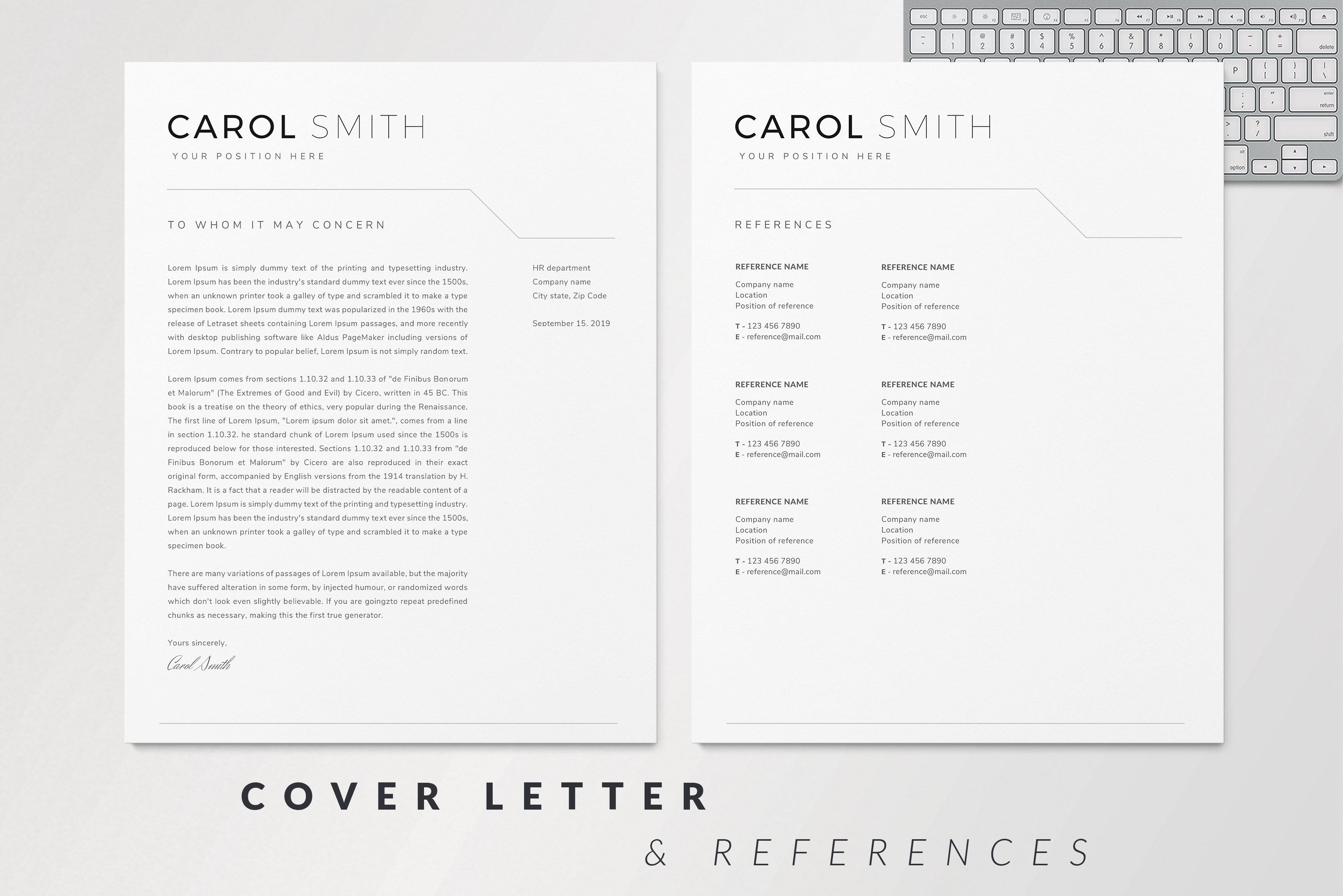 Cover letter and references for a resume.