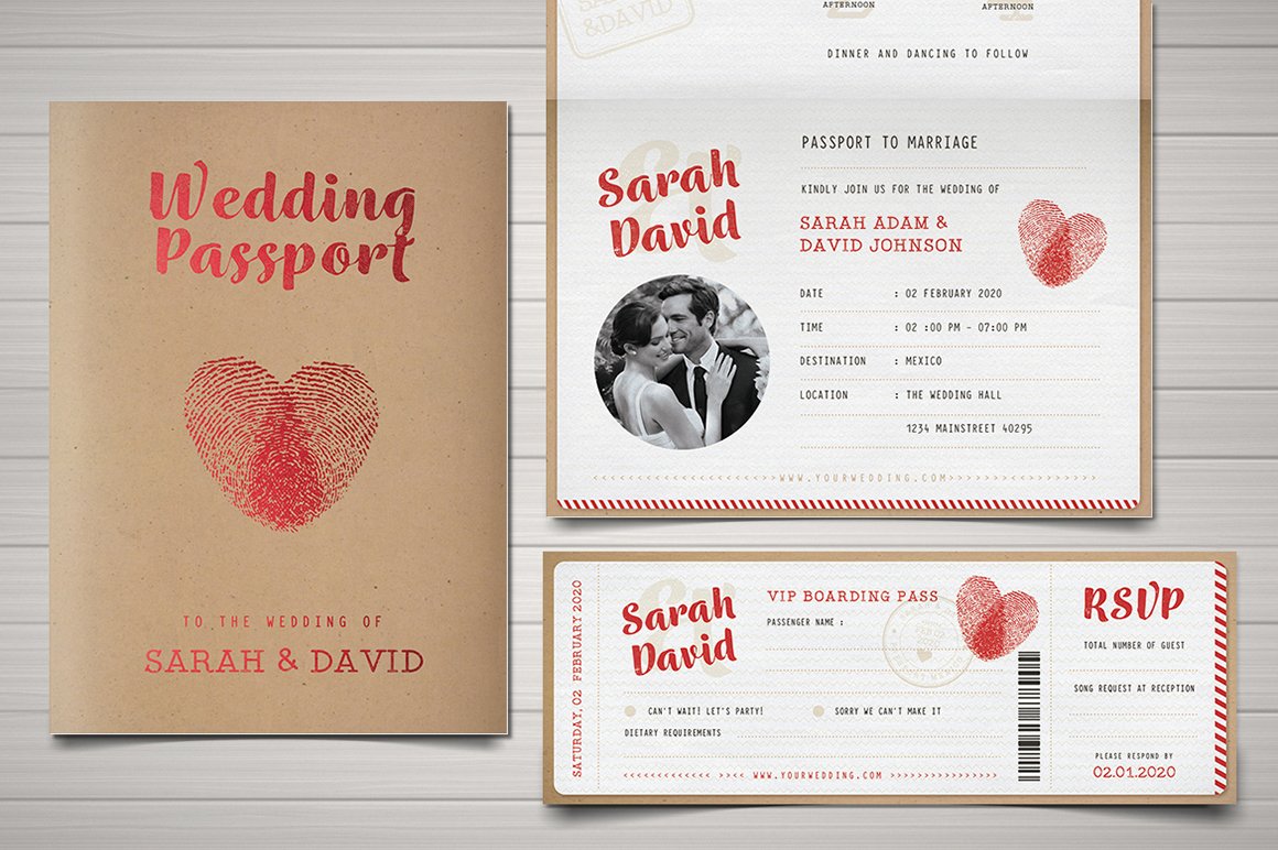 Vintage Passport Wedding Invitation cover image.