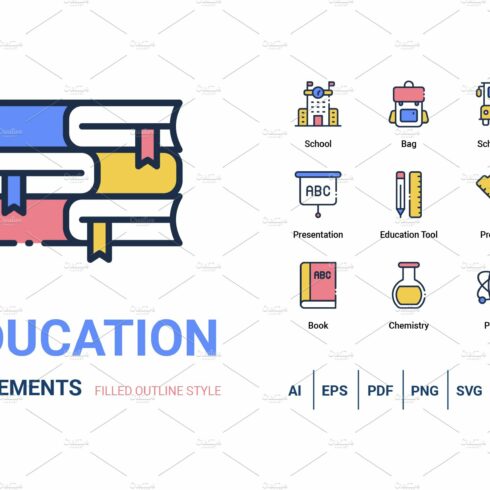 Education Filled Outline Icon cover image.