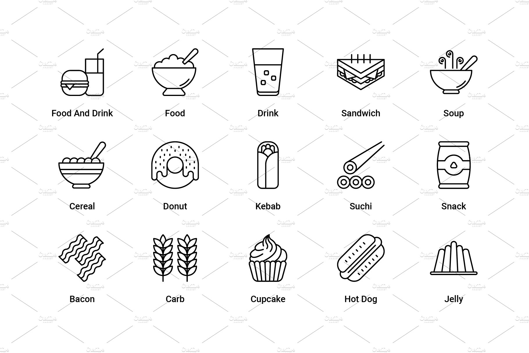 Food and Drinks Outline icons preview image.