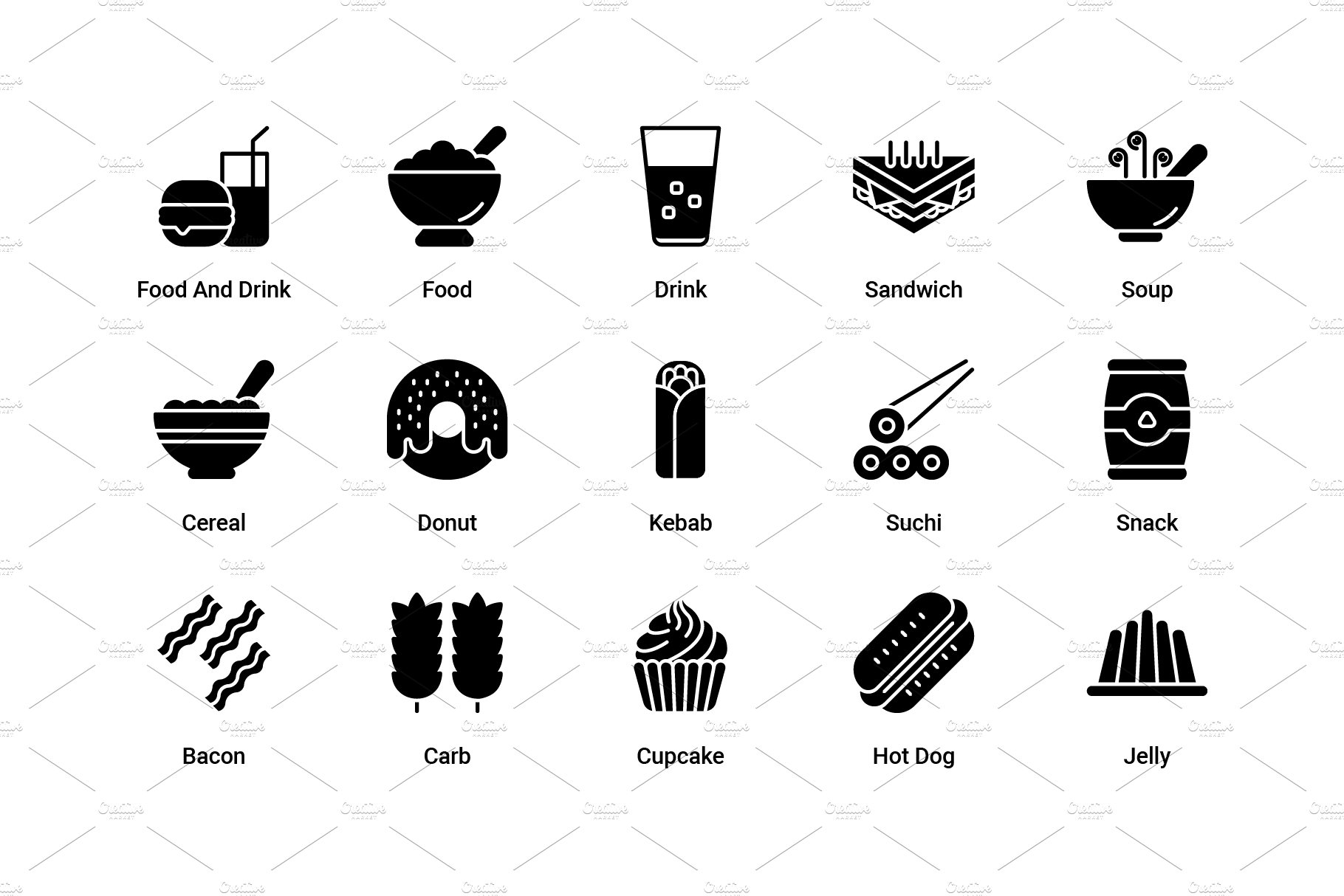 Food and Drinks Glyph icons preview image.