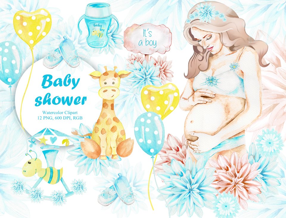 Baby Shower, Watercolor, It is a boy cover image.