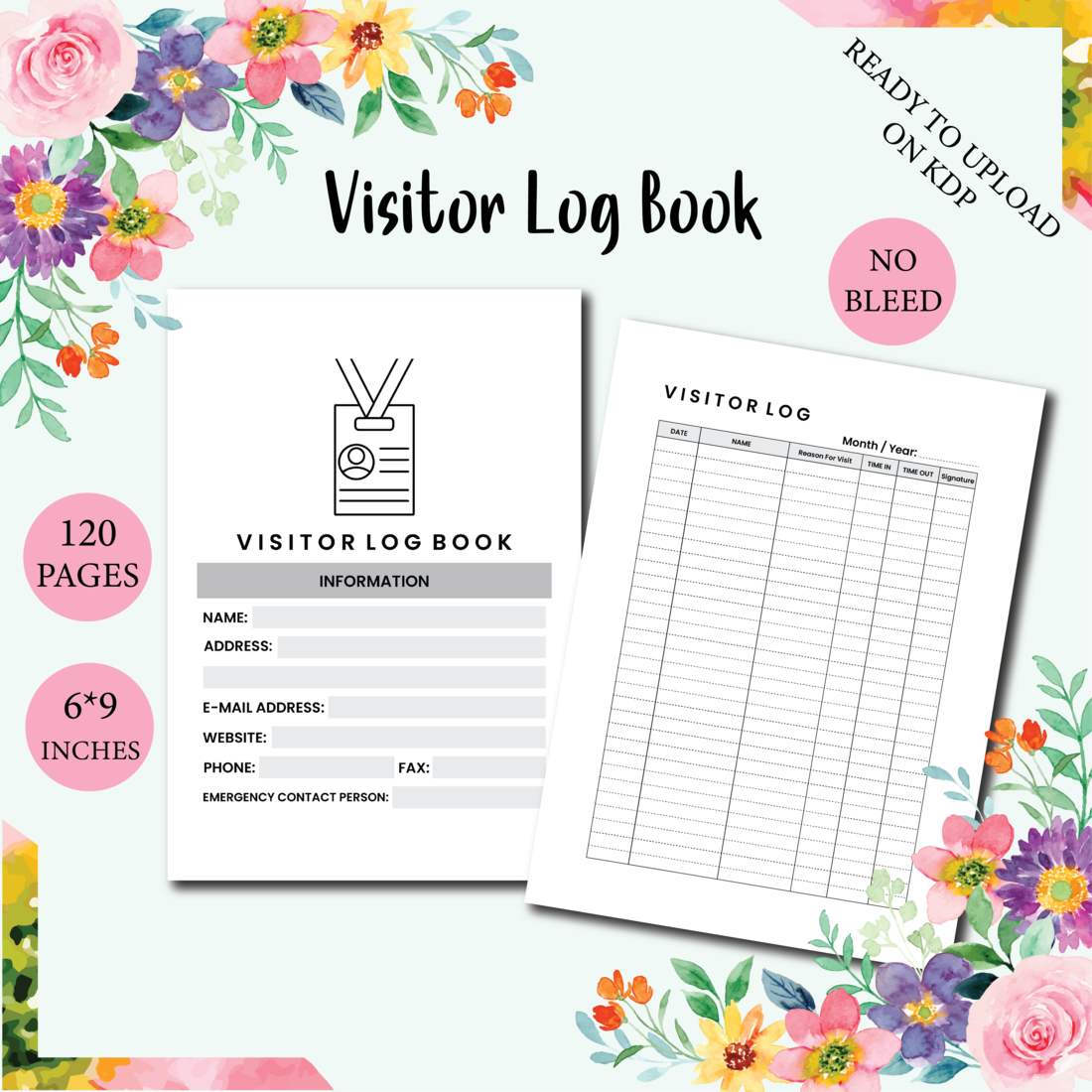 Visitor Logbook KDP Interior pinterest preview image.