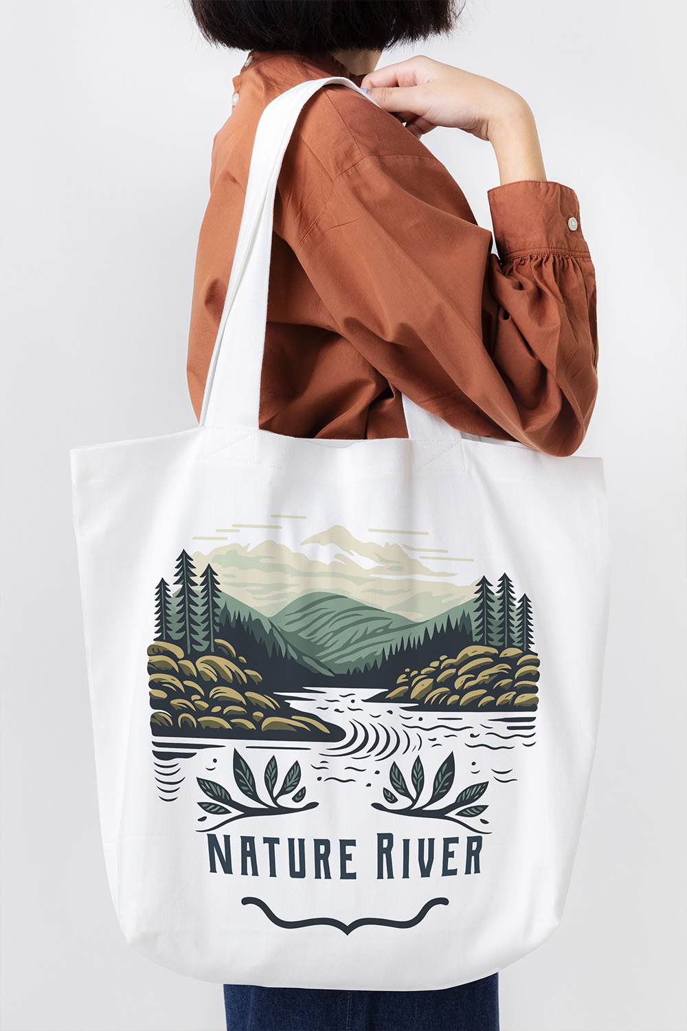 Nature River Mountain Logo Template pinterest preview image.