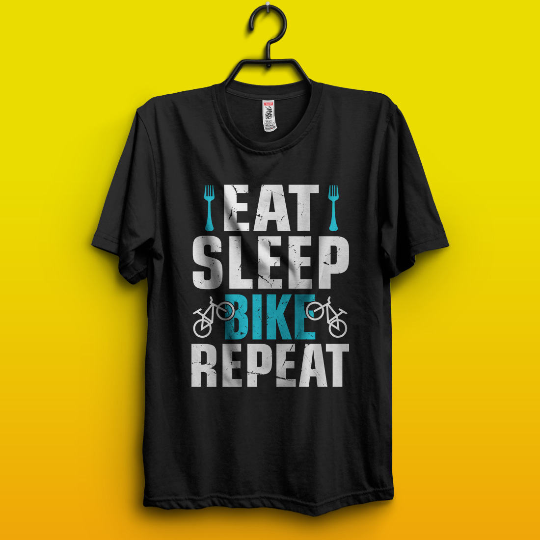 Eat sleep bike repeat – Cycling quotes t-shirt design for adventure lovers pinterest preview image.