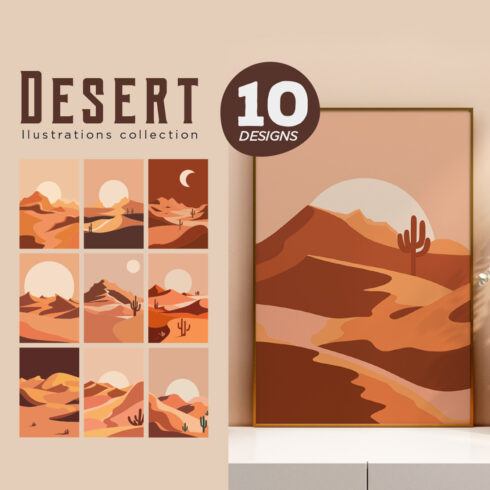 Desert Cactus and Sunset Art Print cover image.